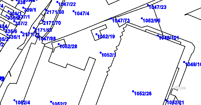 Parcela st. 1052/1 v KÚ Stodůlky, Katastrální mapa
