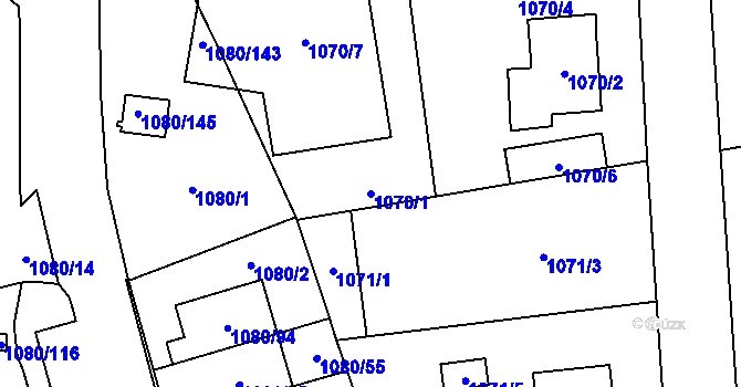 Parcela st. 1070/1 v KÚ Stodůlky, Katastrální mapa