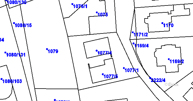 Parcela st. 1077/4 v KÚ Stodůlky, Katastrální mapa