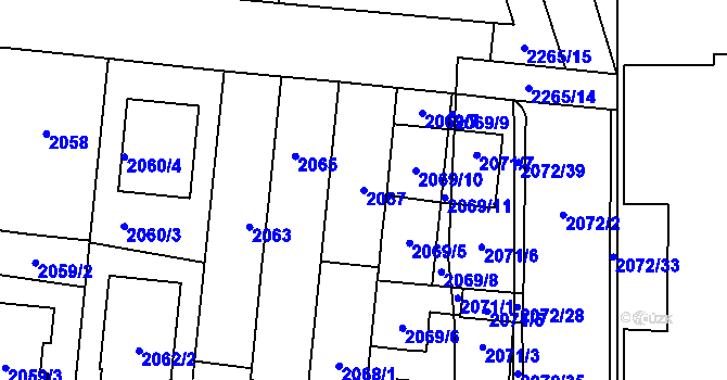 Parcela st. 2067 v KÚ Stodůlky, Katastrální mapa
