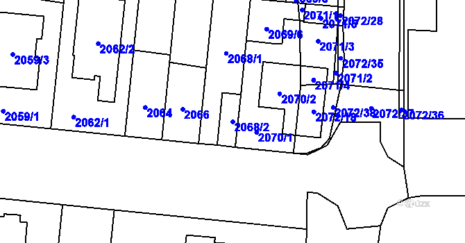 Parcela st. 2068/2 v KÚ Stodůlky, Katastrální mapa