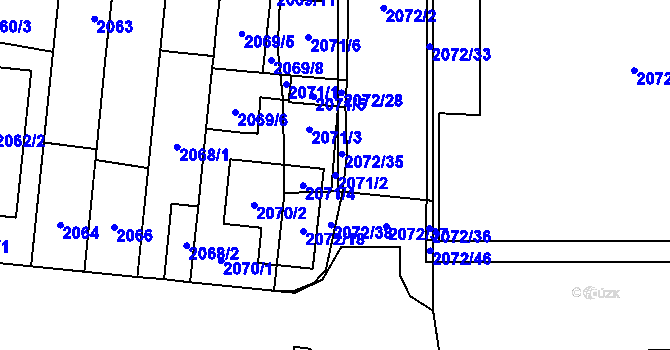 Parcela st. 2071/2 v KÚ Stodůlky, Katastrální mapa