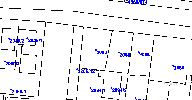 Parcela st. 2083 v KÚ Stodůlky, Katastrální mapa