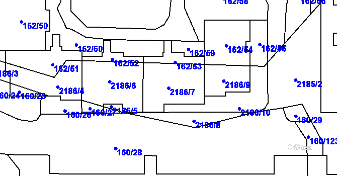 Parcela st. 2186/7 v KÚ Stodůlky, Katastrální mapa