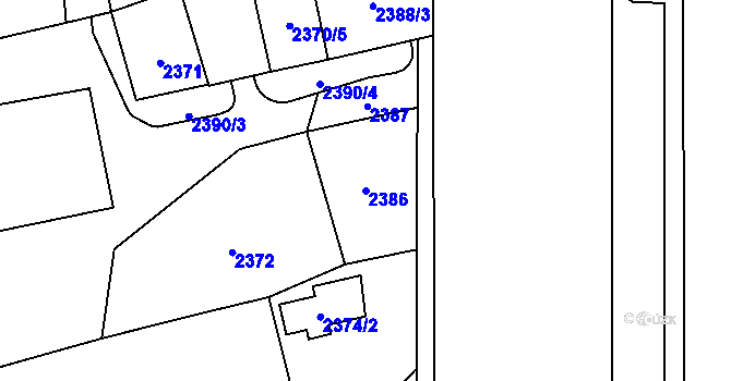 Parcela st. 2386 v KÚ Stodůlky, Katastrální mapa