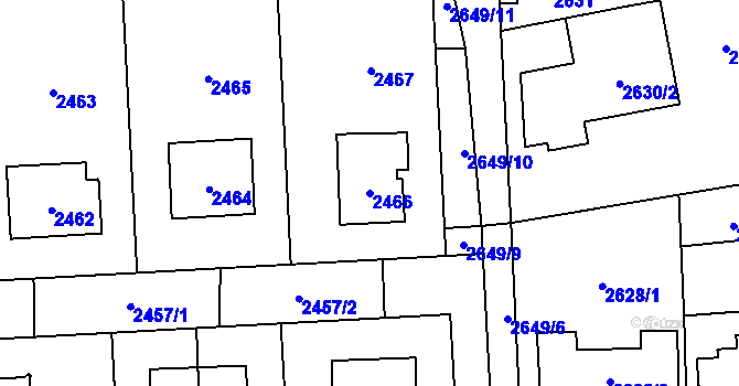 Parcela st. 2466 v KÚ Stodůlky, Katastrální mapa