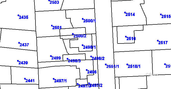 Parcela st. 2498 v KÚ Stodůlky, Katastrální mapa