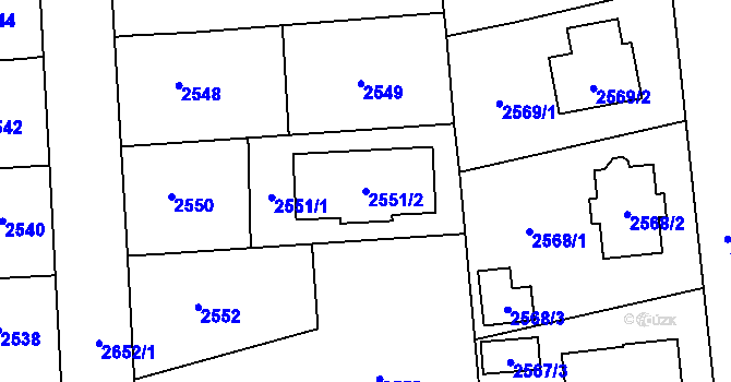 Parcela st. 2551/2 v KÚ Stodůlky, Katastrální mapa