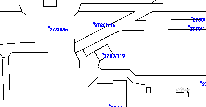 Parcela st. 2780/119 v KÚ Stodůlky, Katastrální mapa