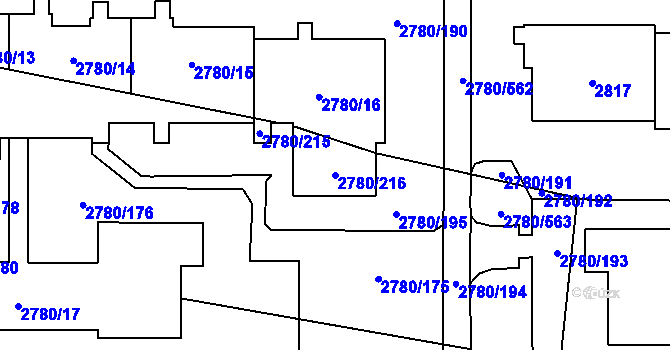 Parcela st. 2780/216 v KÚ Stodůlky, Katastrální mapa