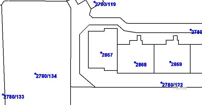 Parcela st. 2867 v KÚ Stodůlky, Katastrální mapa