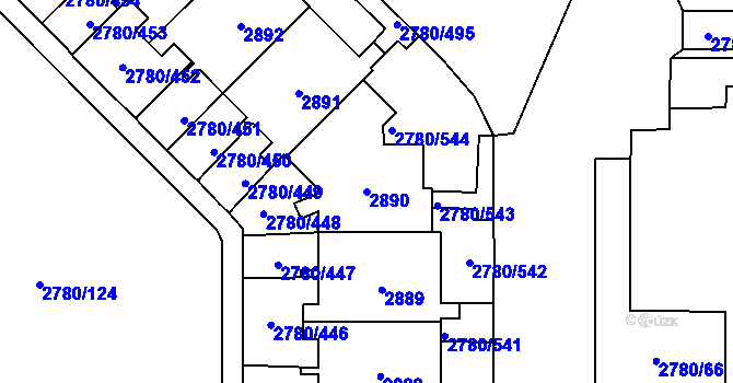 Parcela st. 2890 v KÚ Stodůlky, Katastrální mapa