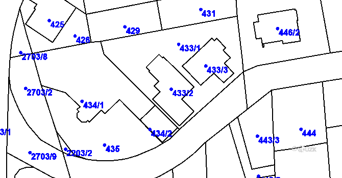 Parcela st. 433/2 v KÚ Stodůlky, Katastrální mapa
