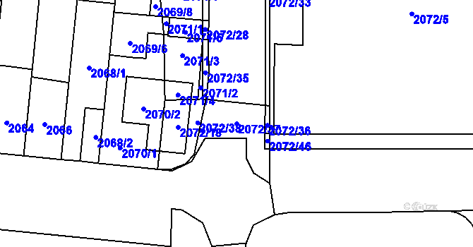 Parcela st. 2072/37 v KÚ Stodůlky, Katastrální mapa