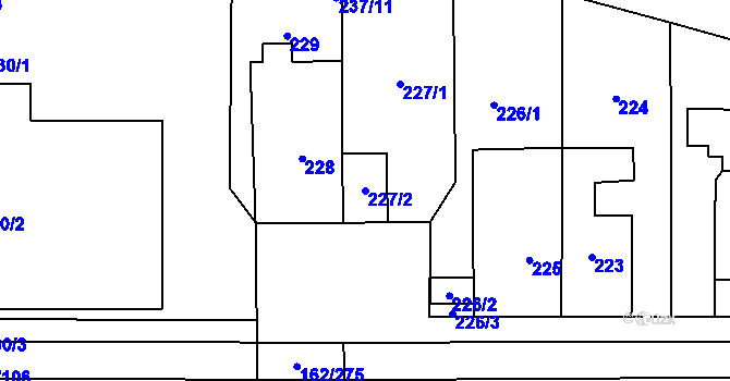 Parcela st. 227/2 v KÚ Stodůlky, Katastrální mapa