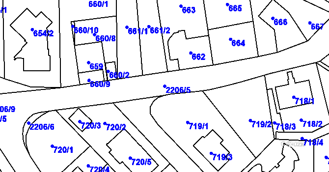 Parcela st. 2206/5 v KÚ Stodůlky, Katastrální mapa