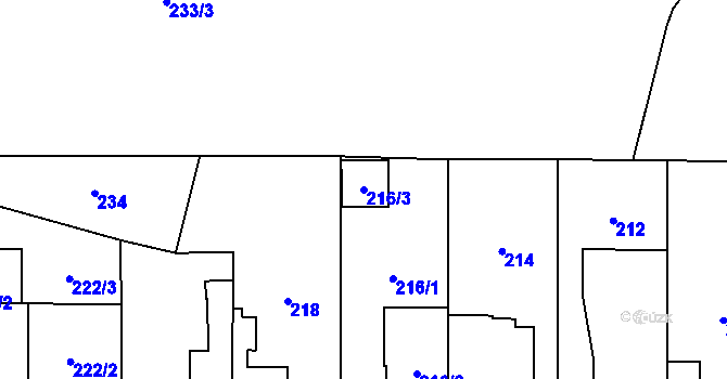 Parcela st. 216/3 v KÚ Stodůlky, Katastrální mapa