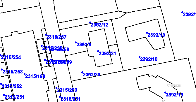 Parcela st. 2392/21 v KÚ Stodůlky, Katastrální mapa