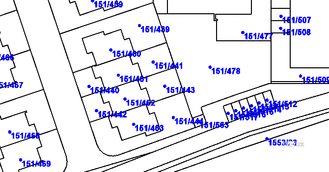 Parcela st. 151/443 v KÚ Stodůlky, Katastrální mapa