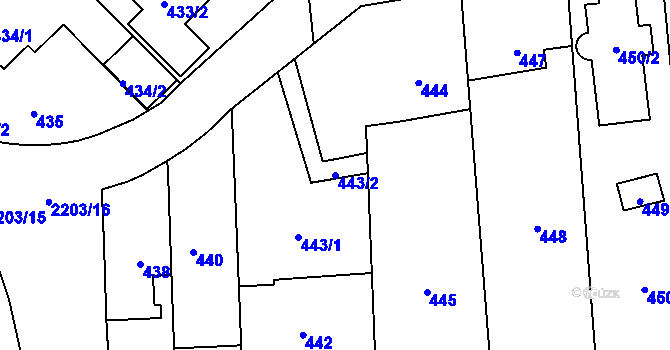 Parcela st. 443/2 v KÚ Stodůlky, Katastrální mapa