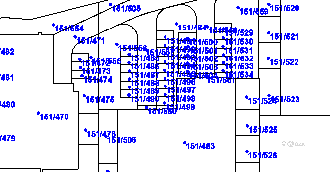 Parcela st. 151/497 v KÚ Stodůlky, Katastrální mapa