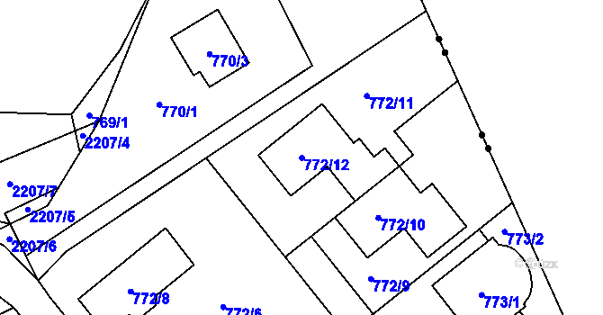 Parcela st. 772/12 v KÚ Stodůlky, Katastrální mapa