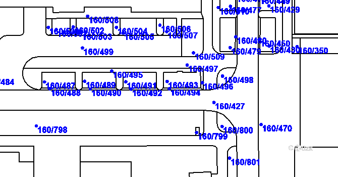 Parcela st. 160/494 v KÚ Stodůlky, Katastrální mapa