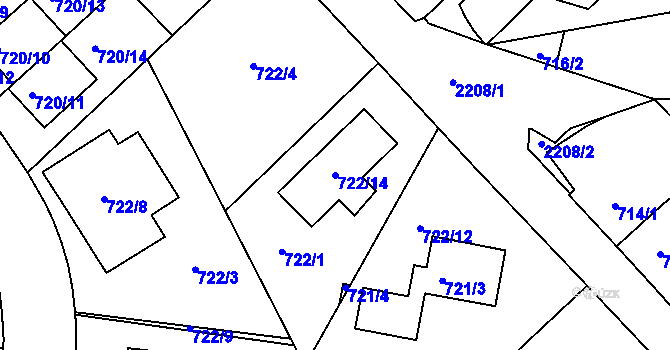 Parcela st. 722/14 v KÚ Stodůlky, Katastrální mapa