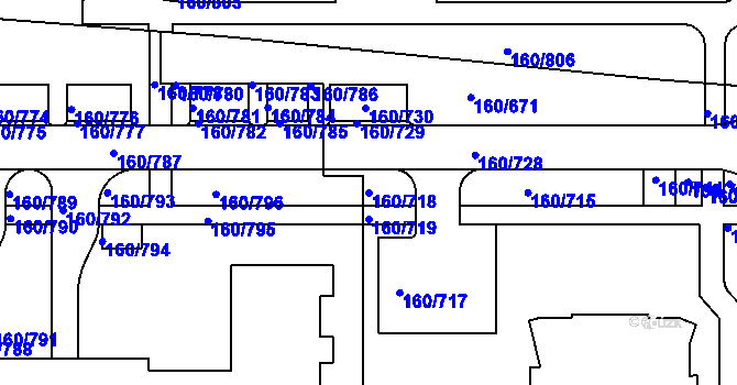 Parcela st. 160/718 v KÚ Stodůlky, Katastrální mapa