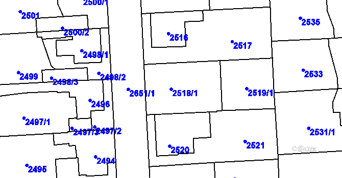 Parcela st. 2518/1 v KÚ Stodůlky, Katastrální mapa