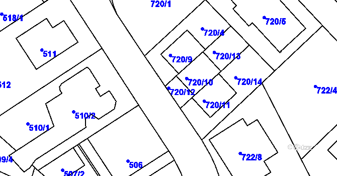 Parcela st. 720/12 v KÚ Stodůlky, Katastrální mapa