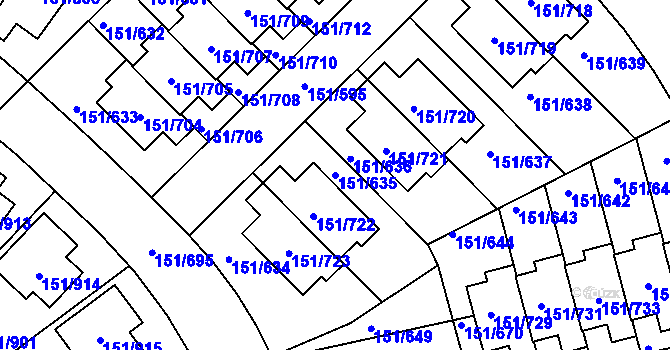 Parcela st. 151/635 v KÚ Stodůlky, Katastrální mapa