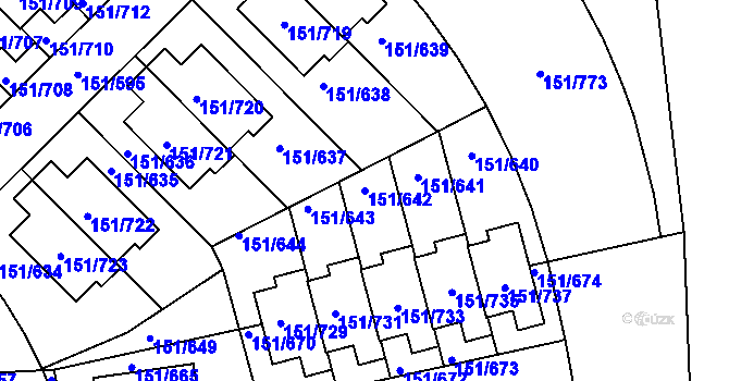 Parcela st. 151/642 v KÚ Stodůlky, Katastrální mapa