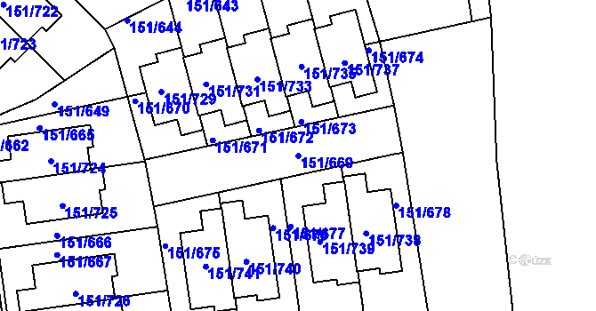 Parcela st. 151/669 v KÚ Stodůlky, Katastrální mapa