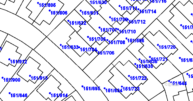 Parcela st. 151/706 v KÚ Stodůlky, Katastrální mapa