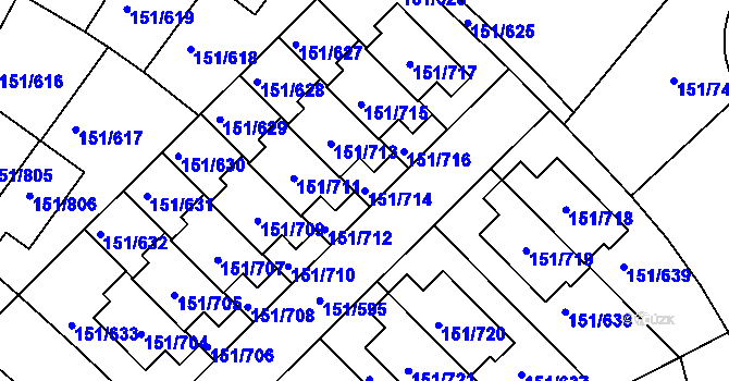 Parcela st. 151/714 v KÚ Stodůlky, Katastrální mapa