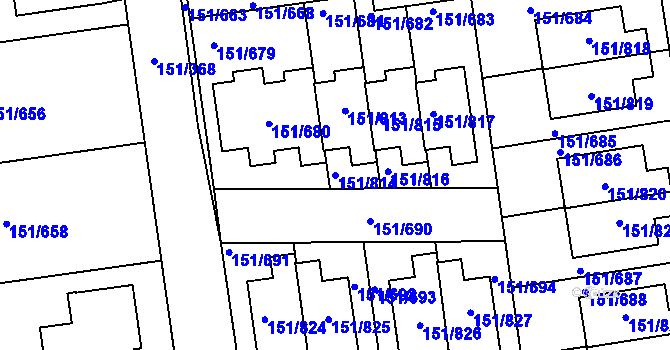 Parcela st. 151/814 v KÚ Stodůlky, Katastrální mapa