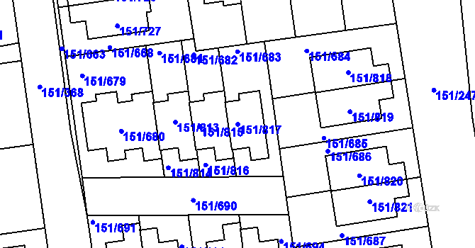 Parcela st. 151/817 v KÚ Stodůlky, Katastrální mapa