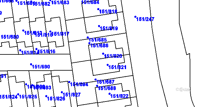Parcela st. 151/820 v KÚ Stodůlky, Katastrální mapa