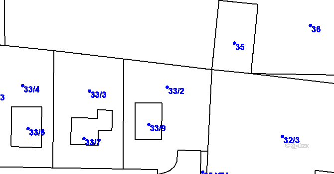 Parcela st. 33/2 v KÚ Honice, Katastrální mapa