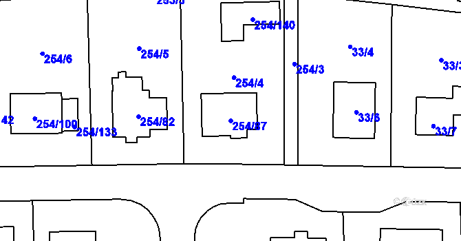 Parcela st. 254/87 v KÚ Honice, Katastrální mapa