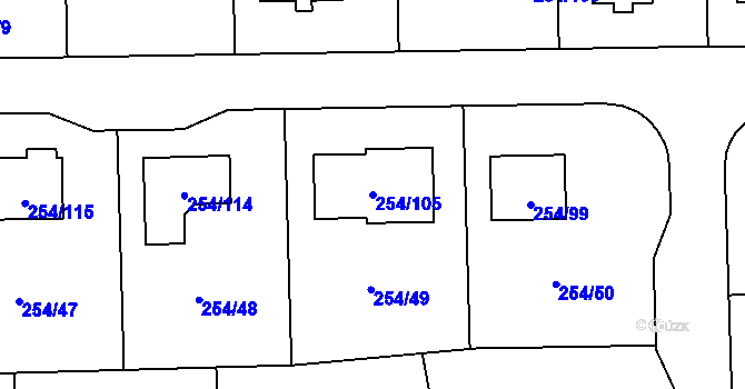 Parcela st. 254/105 v KÚ Honice, Katastrální mapa