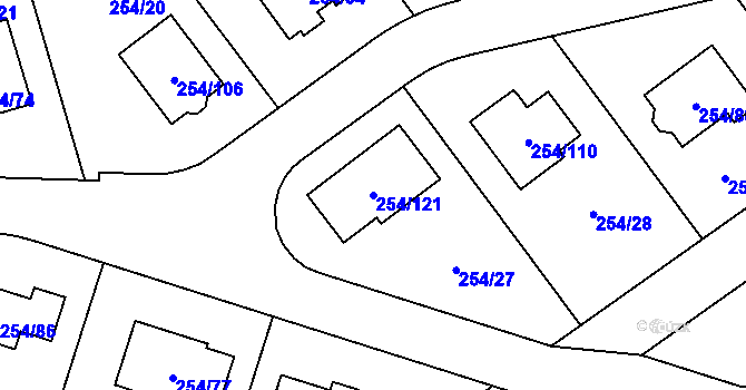 Parcela st. 254/121 v KÚ Honice, Katastrální mapa