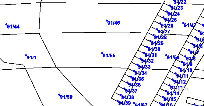 Parcela st. 91/55 v KÚ Honice, Katastrální mapa