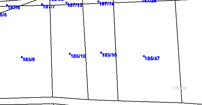 Parcela st. 185/16 v KÚ Honice, Katastrální mapa