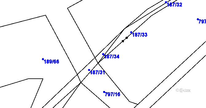 Parcela st. 187/34 v KÚ Honice, Katastrální mapa