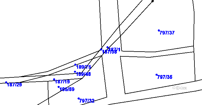 Parcela st. 187/37 v KÚ Honice, Katastrální mapa