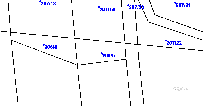 Parcela st. 206/5 v KÚ Honice, Katastrální mapa
