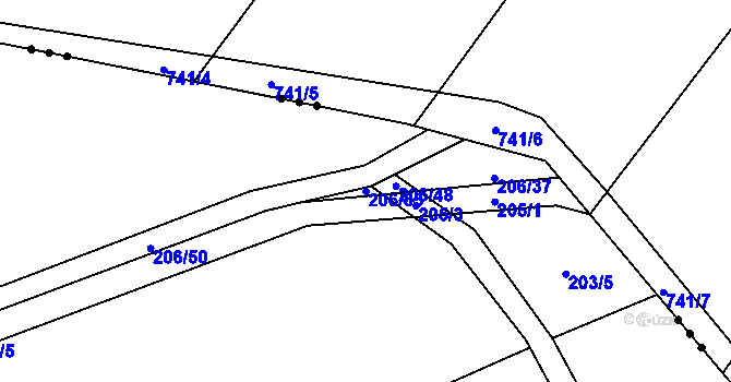 Parcela st. 206/55 v KÚ Honice, Katastrální mapa