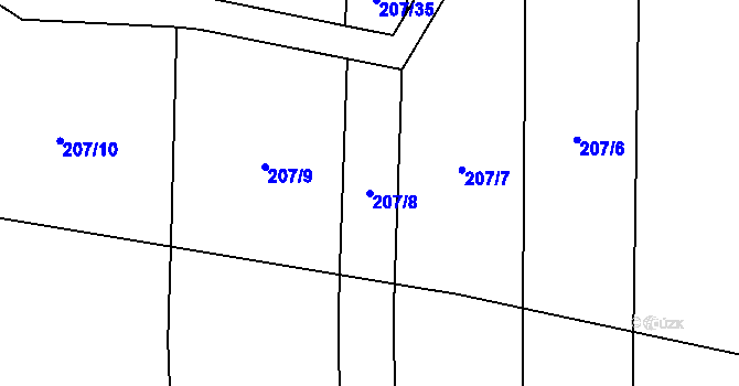 Parcela st. 207/8 v KÚ Honice, Katastrální mapa